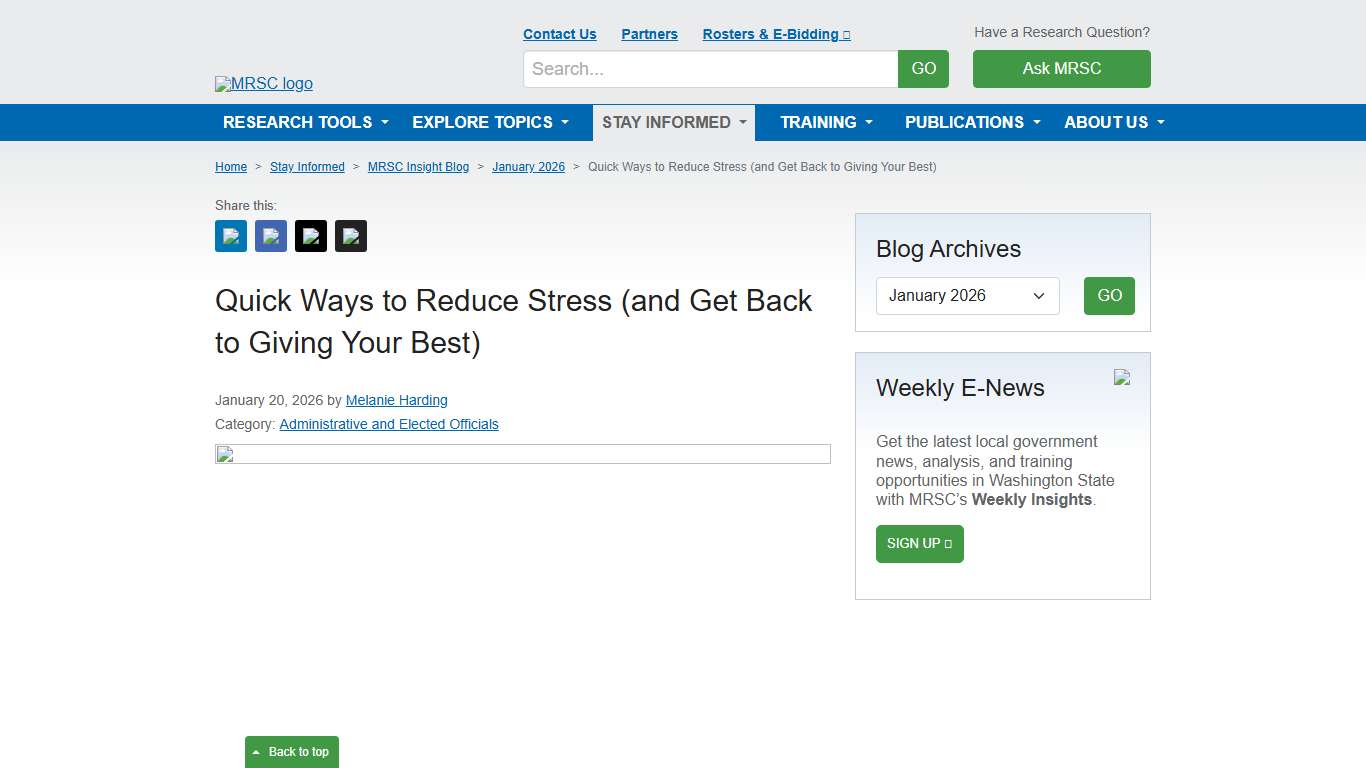 MRSC - Quick Ways to Reduce Stress (and Get Back to Giving Your Best)