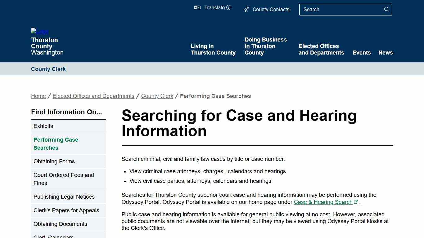 Searching for Case and Hearing Information Thurston County